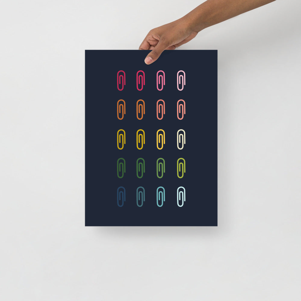 Colorful Paperclips Art Print with Navy Blue Background