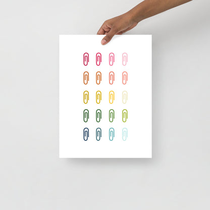 Colorful Paperclips Art Print with White Background