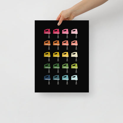 Colorful Hand Mixers Art Print with Black Background