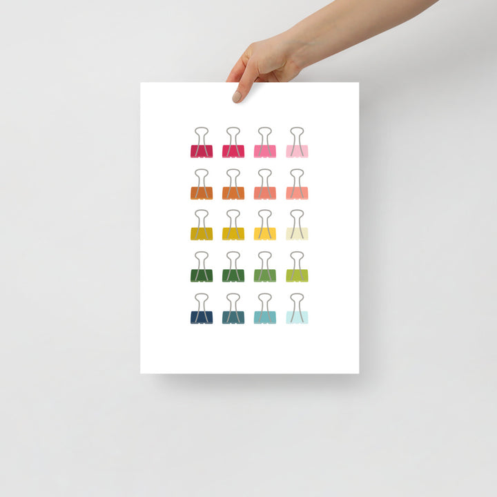 Colorful Binder Clips Art Print with White Background