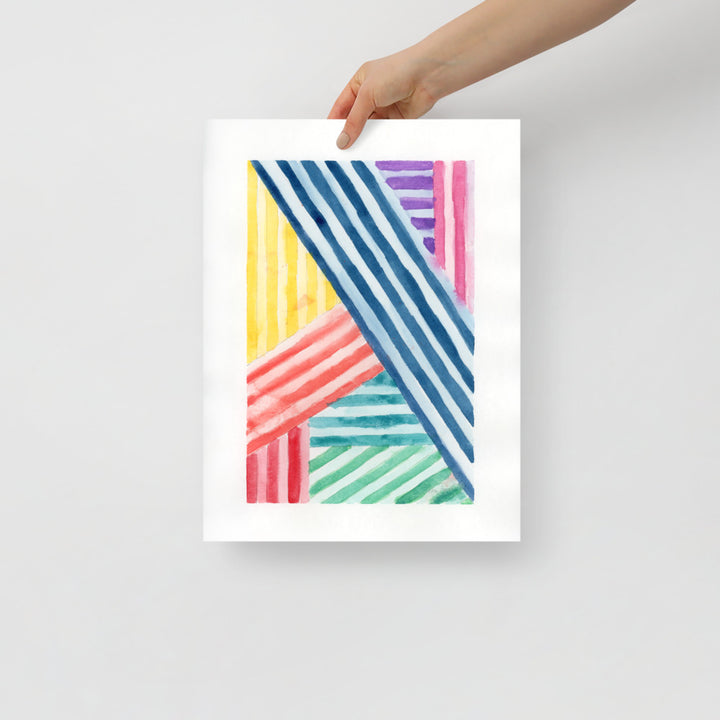 Colorful Abstract Stripes Watercolor Art Print