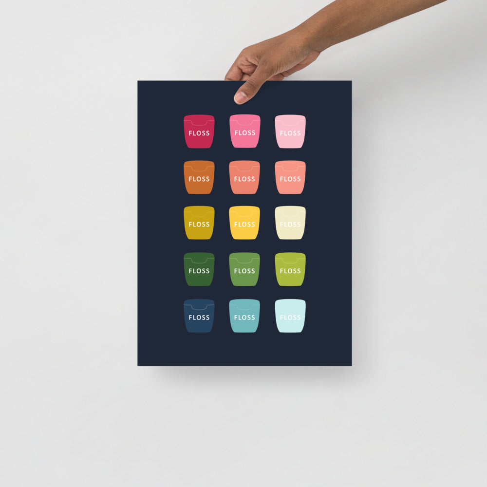 Colorful Dental Floss Art Print with Navy Blue Background