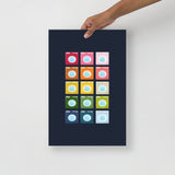 Colorful Washing Machines Art Print with Navy Blue Background