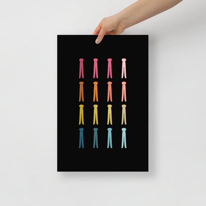 Colorful Clothes Pins Art Print with Black Background
