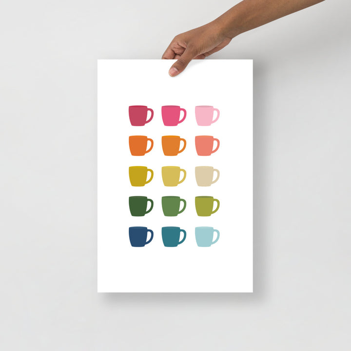 Colorful Coffee Mugs Art Print with White Background