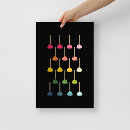 Colorful Plungers Art Print with Black Background