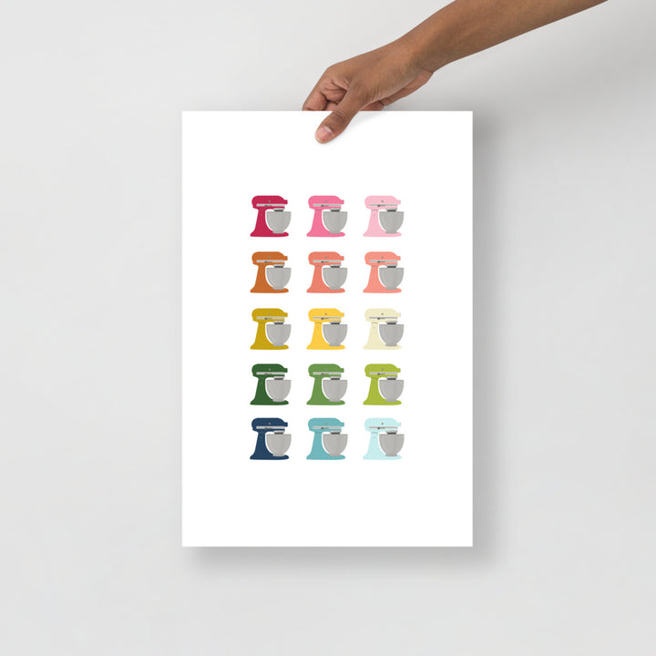 Colorful Stand Mixers Art Print with White Background