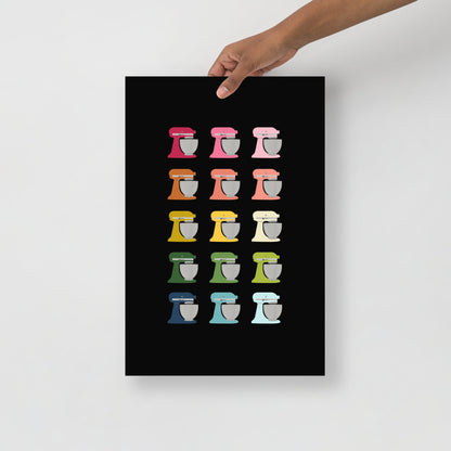Colorful Stand Mixers Art Print with Black Background