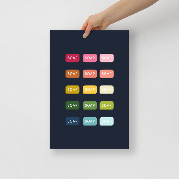 Colorful Soap Art Print with Navy Blue Background