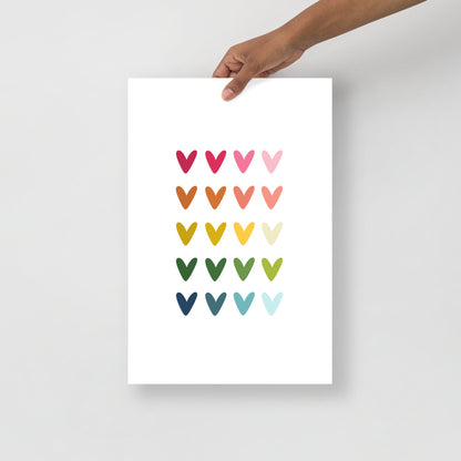 Colorful Hearts Art Print with White Background