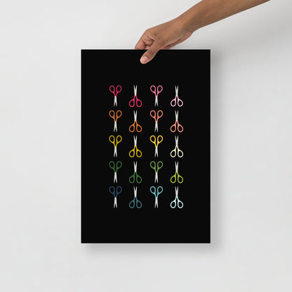 Colorful Scissors Art Print with Black Background