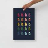 Colorful Irons Art Print with Navy Blue Background