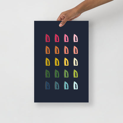 Colorful Irons Art Print with Navy Blue Background