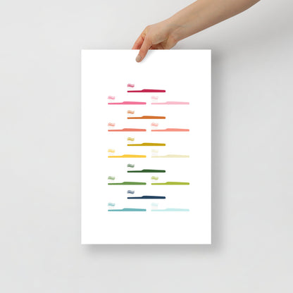 Colorful Toothbrushes Art Print with White Background