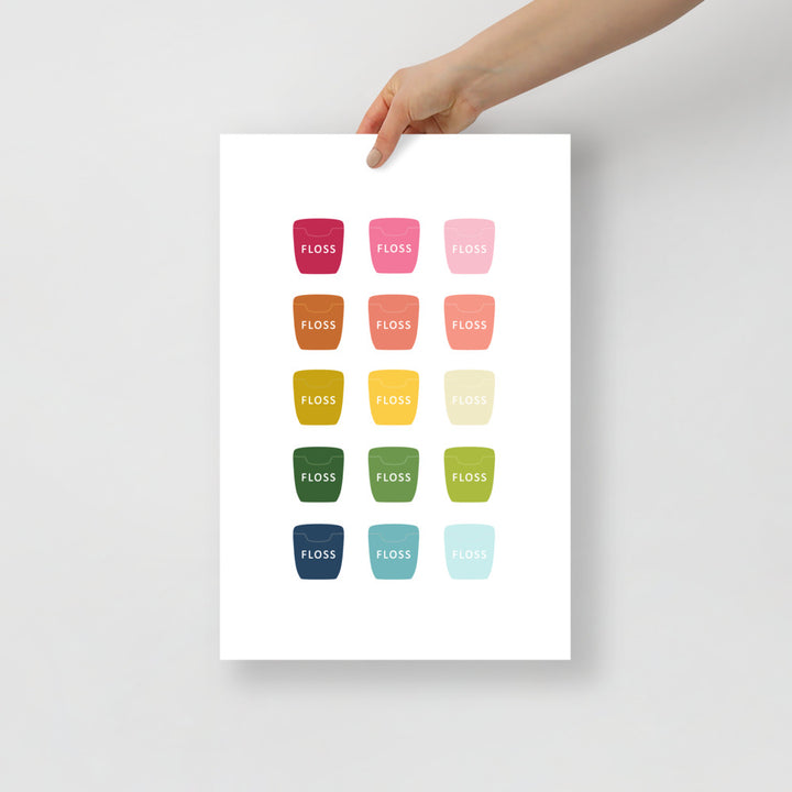 Colorful Dental Floss Art Print with White Background