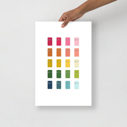 Colorful Vintage Refrigerators Art Print with White Background
