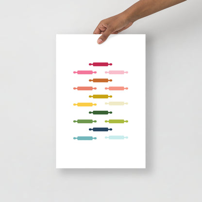 Colorful Rolling Pins Art Print with White Background