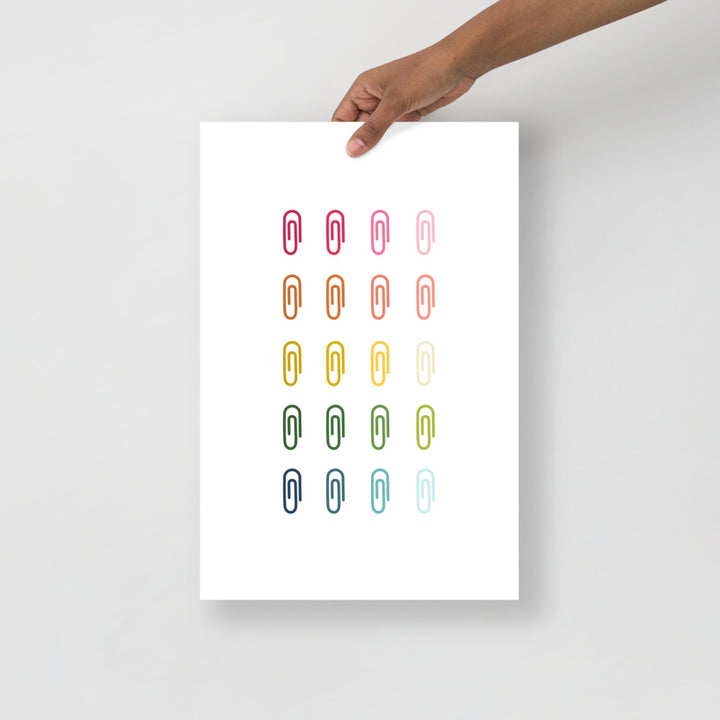 Colorful Paperclips Art Print with White Background