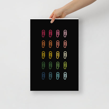 Colorful Paperclips Art Print with Black Background