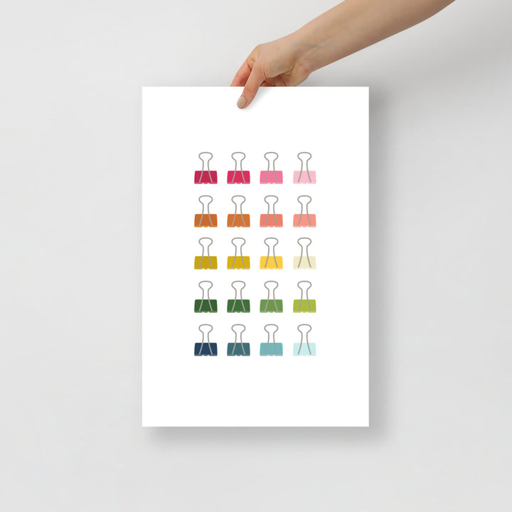 Colorful Binder Clips Art Print with White Background