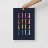Colorful Clothes Pins Art Print with Navy Blue Background