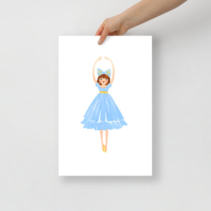 The Nutcracker's Clara in a Blue Dress Watercolor Art Print