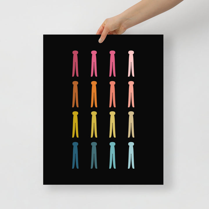 Colorful Clothes Pins Art Print with Black Background