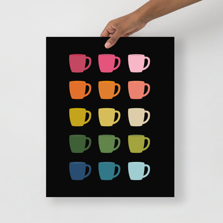 Colorful Coffee Mugs Art Print with Black Background