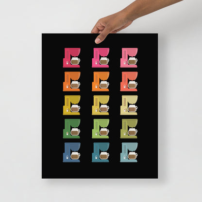 Colorful Coffee Makers Art Print with Black Background