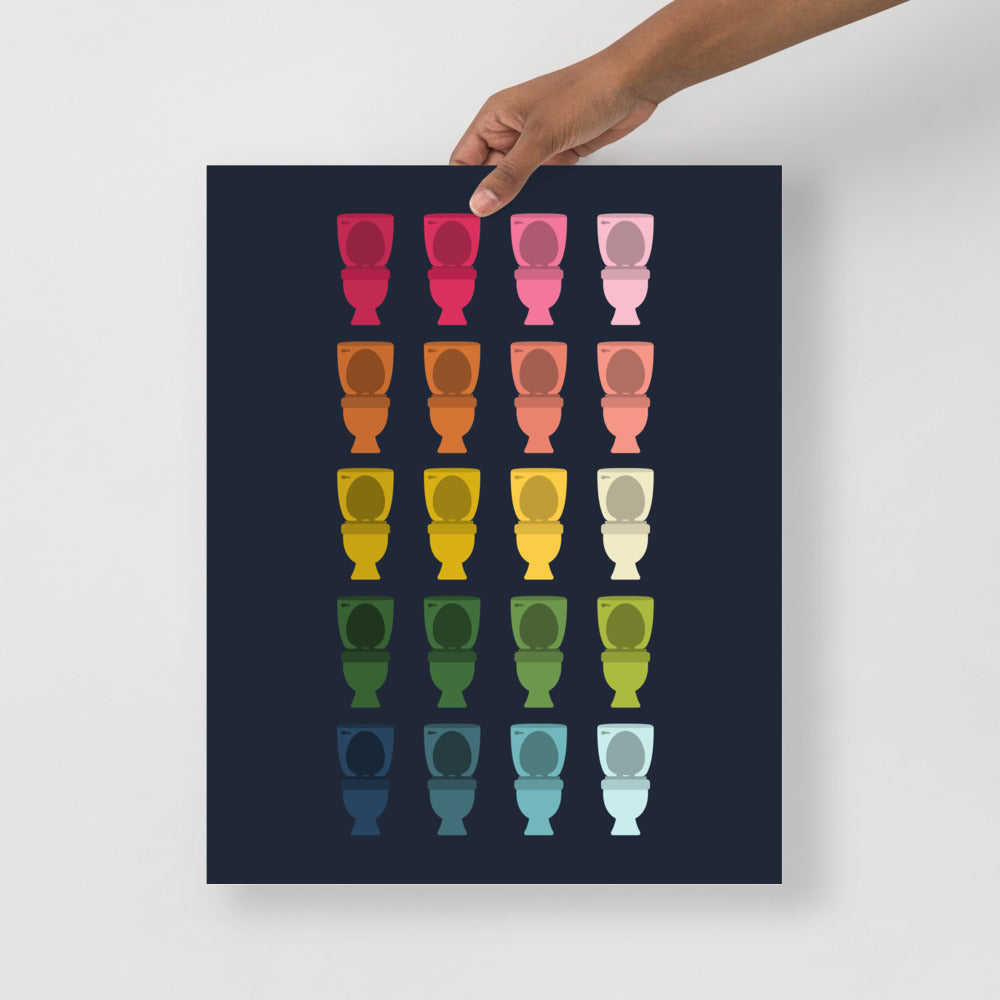 Colorful Toilets Art Print with Navy Blue Background