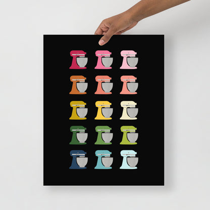 Colorful Stand Mixers Art Print with Black Background