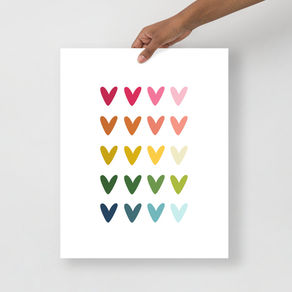 Colorful Hearts Art Print with White Background