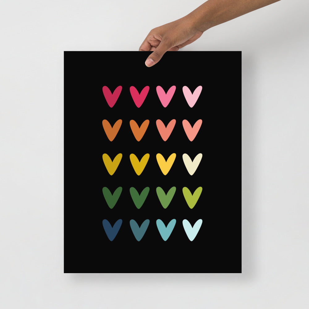 Colorful Hearts Art Print with Black Background