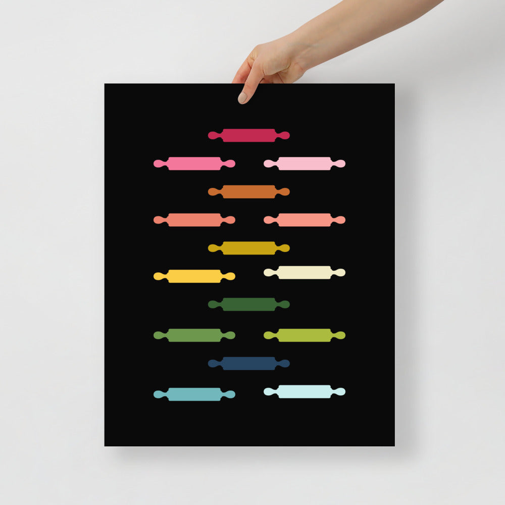 Colorful Rolling Pins Art Print with Black Background