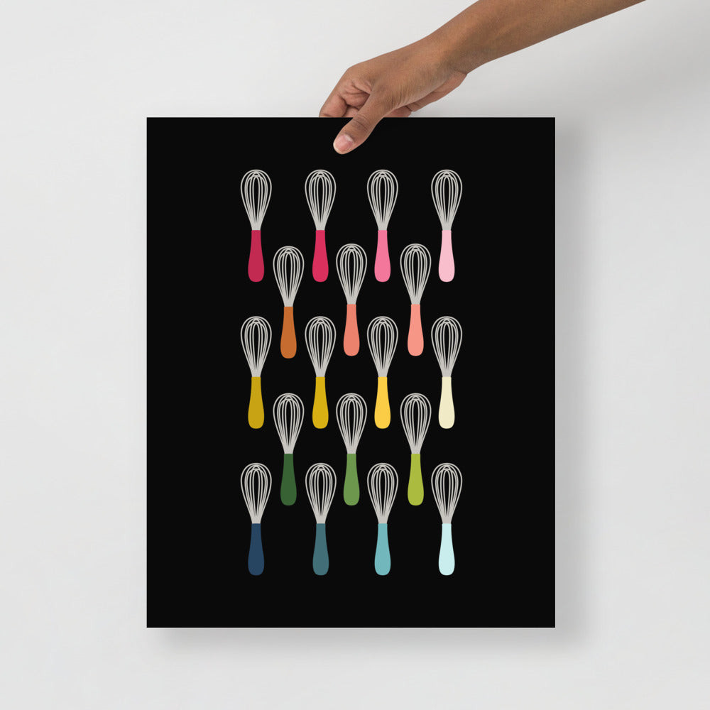 Colorful Whisks Art Print with Black Background