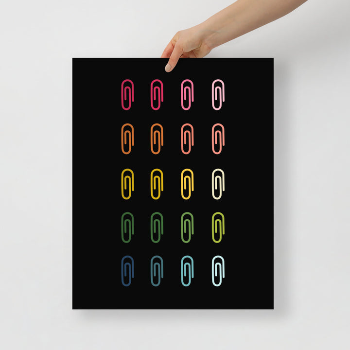 Colorful Paperclips Art Print with Black Background