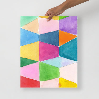 Colorful Abstract Triangles Watercolor Art Print