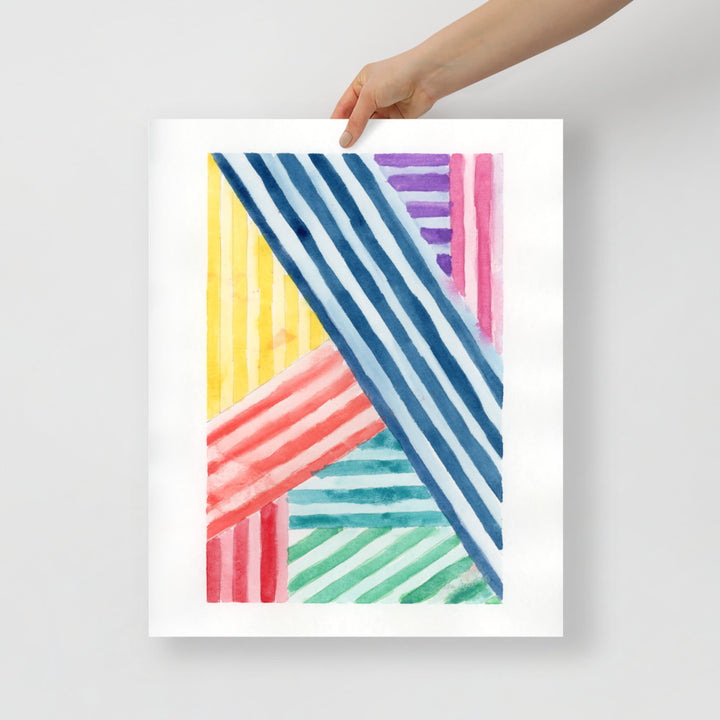 Colorful Abstract Stripes Watercolor Art Print