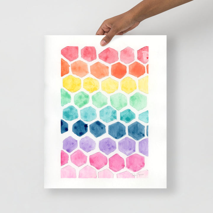 Colorful Abstract Hexagons Watercolor Art Print