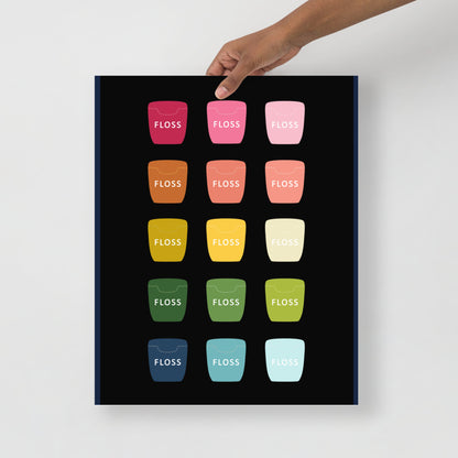 Colorful Dental Floss Art Print with Black Background