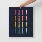 Colorful Clothes Pins Art Print with Navy Blue Background