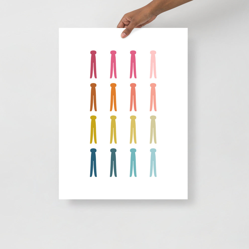 Colorful Clothes Pins Art Print with White Background