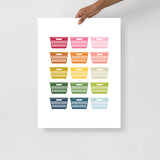 Colorful Laundry Baskets Art Print with White Background