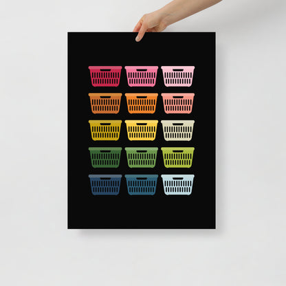 Colorful Laundry Baskets Art Print with Black Background