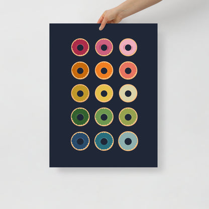 Colorful Donuts Art Print with Navy Blue Background