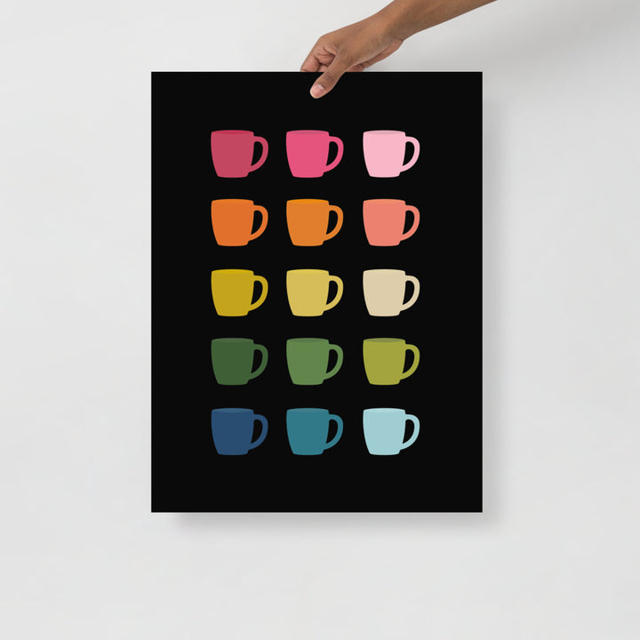 Colorful Coffee Mugs Art Print with Black Background