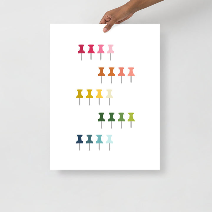 Colorful Push Pins Art Print with White Background