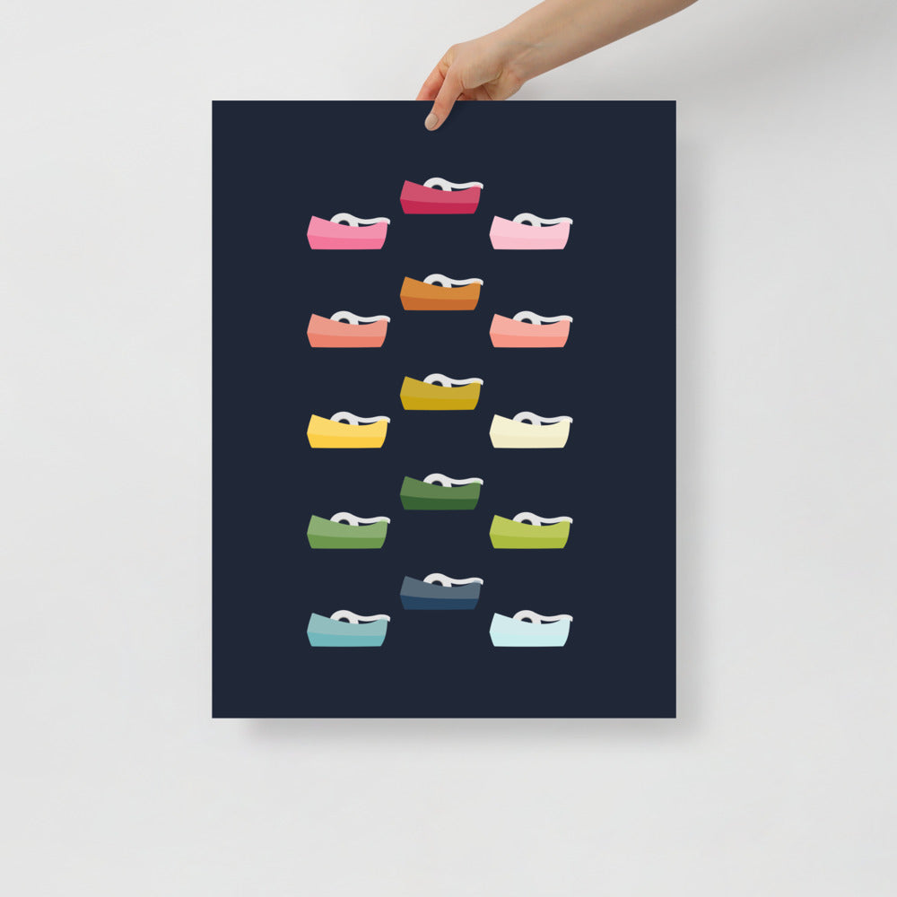 Colorful Tape Dispensers Art Print with Navy Blue Background