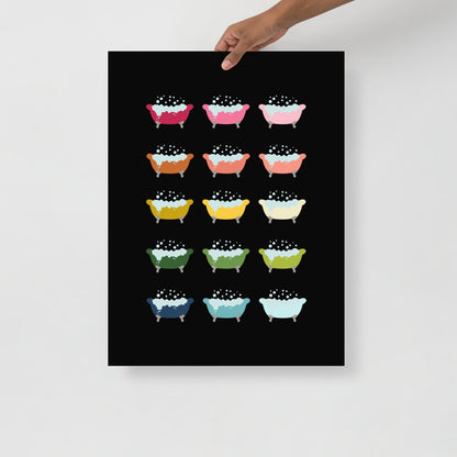 Colorful Bathtubs Art Print with Black Background