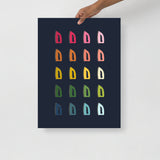 Colorful Irons Art Print with Navy Blue Background